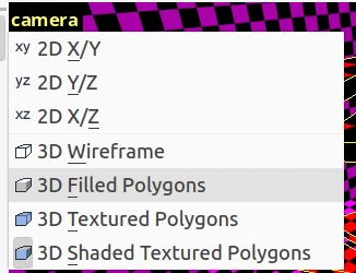Change le mode de la vue 3D en « 3D Filled Polygons ».