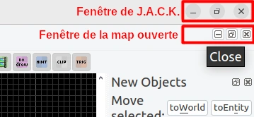 Des boutons tout en haut à droite de JACK