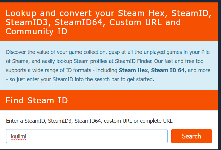 Screenshot de steamidfinder.com ou j’ai indiqué mon URL perso